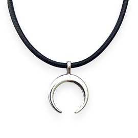 Umgekehrter Mond Halskette in Antikem Silber - Männlich-weiblicher Horn-Anhänger mit Gewachstem Schwarzem Lederband und Stahlverschluss - Ideal zum Verschenken