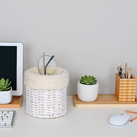 Kriitools Glasses Holder Stand for Nightstand, Table & Office Desk Decor, Eco-Friendly Paper Rope Eyeglass Holder with Soft Plush Lined, Glasses Organizer for Sunglasses/Reading Glasses/Keys,White