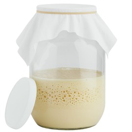 kitchentoolz Extra Large Sourdough Starter Jar - 1 Gallon Wide Mouth Jar for Sour Dough Fermentation and Storage with Cloth and Lid - Made in USA
