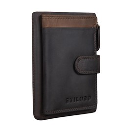 STILORD 'Garrett' Card Holder with Key Fob, Leather Mini Wallet for Men Women with RFID and NFC Protection Genuine Leather, Dark - Brown, coin purse