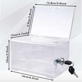 WANDGU Acrylic Donation Ballot Box with Lock: 16 x 12 x 10 cm Transparent Ballot Box with Key, Lot Box with Lock, Suggestion Box, Recommended Box, Transparent Storage Box for Voting Paper