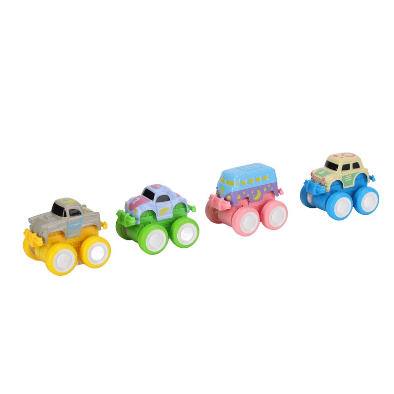 4pcs Pull Back Car Toys Cartoon Q Version Alloy Vehicle
