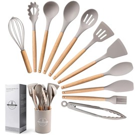 Utensilios de Cocina de Silicona, Juego de 12 Herramientas de Cocina Antiadherentes Resistentes al Calor, Resistentes al Calor, Cucharas de Silicona