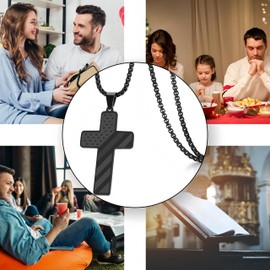 REGIS Cross Necklace for Men A-Z, Premium Flag Stainless Steel with 24-Inch Lord's Prayer Pendant(R, black)