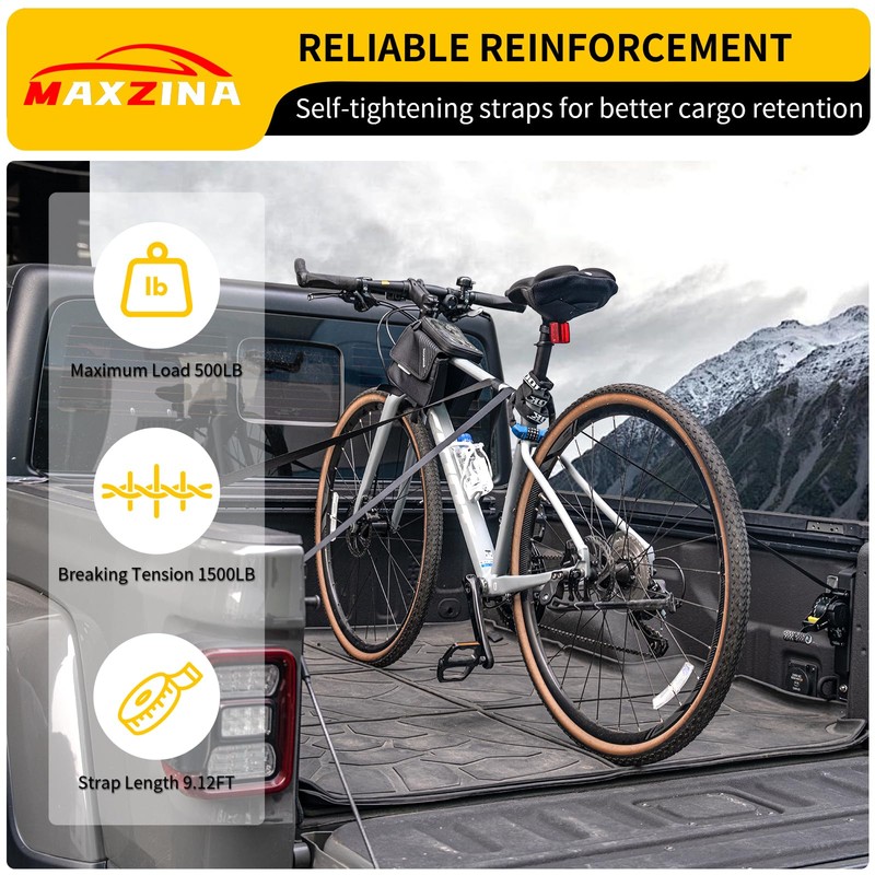 Maxzina Retractable Ratchet Straps Compatible with 2020-2025 Jeep Gladiator Retracting