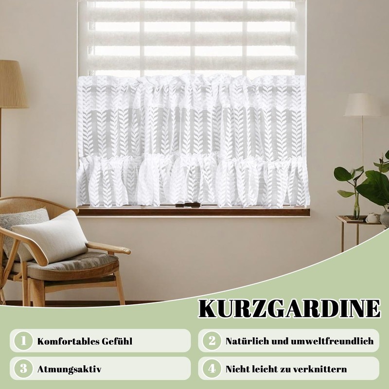 KnSam Net Curtains 60 cm High, Kitchen Curtains, Short Window