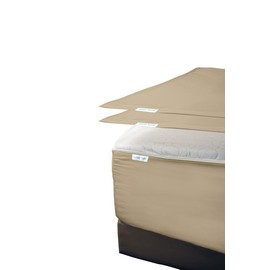 Zip On Fitted Sheet - Includes 1 Fitted Base + 2 Zip Sheet - Easy to Handle, Won’t Pop Off Sheet - 600 TC Cotton Fitted Sheet- 18" Deep Pocket King Size- Beige