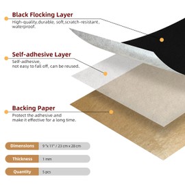 LCEAI 5PCS Self Adhesive Felt Sheet - Black Felt Sheets with Adhesive Backing for Drawer/Jewelry Box Liner (9" x 11")