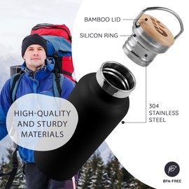 Bambaw Thermo Water Bottle 12 oz, Black Water Bottle, Insulated Water Bottle, Small Metal Water Bottle Stainless Steel, Wide Mouth, Leakproof, Cold & Hot Water Bottle – Jet Black