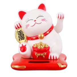 GAHQB Lucky Cat Waving Arm, Solar Powered Lovely Chinese Cat, Cute Waving Cat for Fortune Money and Good Luck, Maneki Neko Fengshui Lucky Cat for Home Display/Car Decor
