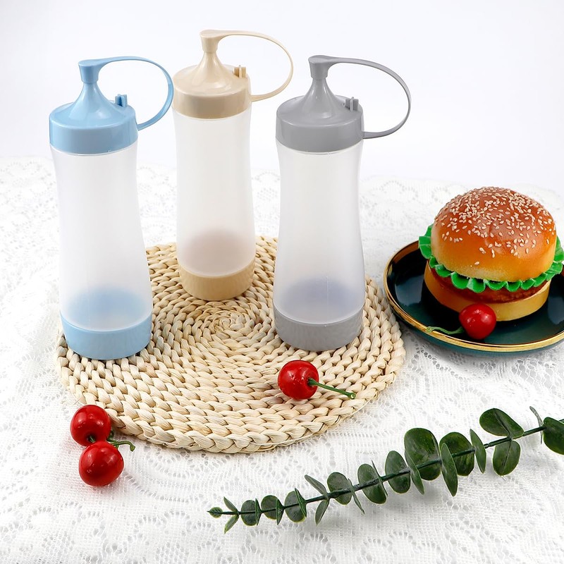 DOERDO 3Pcs Silicone Squeeze Bottles with Lid for Sauce Condiment
