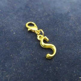 Pemby Studio Initial CURSIVE LETTER S Charm Zipper Pull Keychain Add On Clip Gold Tone Medium
