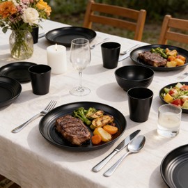 Supernal Wheat Straw Dinnerware Sets,Plates and Bowls Set, Dish Sets for 8, Unbreakable Plate for 8 Dishwasher Safe,Reusable Dinnerware Black-16pcs Plates, 8pcs Bowls, 8pcs Cups.