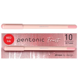 Pentonic Ballpoint Pens, 10 Count, Frosted Pale Pink Barrel with Red Ink, 0.7 mm Fine Point, Smooth Writing For Journaling & Note Taking (PEN13087)