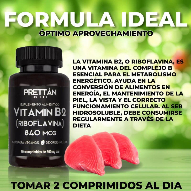 Vitamina B2 Riboflavina Prettan 60 Capsulas 500mg