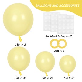 RUBFAC 87pcs Pastel Yellow Balloons Different Sizes 18 12 10 5 Inches for Garland Arch, Premium Yellow Latex Balloons for Birthday Party Wedding Baby Shower Bridal Shower Decorations