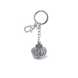 Aqua79 Crown Elegant Keychain - Silver 3D Sparkling Charm Rhinestones Fashionable Stylish Metal Alloy Durable Key Ring Bling Crystal Jewelry Accessory With Clasp For Keychain, Purse, Backpack, Handbag