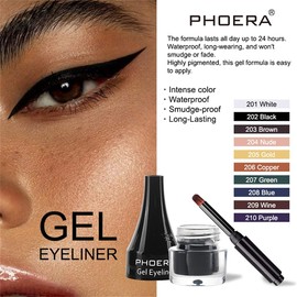 PHOERA GEL EYELINER LONG LASTING WATERPROOF SMUDGE PROOF 24H MAKEUP 10 SHADE UK (203 BROWN)