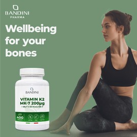 Bandini® Vitamin K2 MK7 200mcg | 400 Vegan Tablets | 1 a Day/+1 Year Supply | High Strength Menaquinone MK-7 | VIT K 2 MK 7 | Supports Normal Bones Manteinance | GMO-Free | Italian Quality