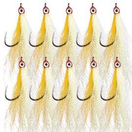 Clouser Minnow Fishing Flies, 10Pcs Streamer Fly Fishing Lure Hand Tied Flies Fishing Teaser Hook Lures for Flounder Salmon Trout Sea Bass Steelhead, Yellow White