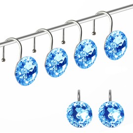 Romantic Angels 12PCS Shower Curtain Hooks Rings for Bathroom, Stainless Steel Rust Resistant Decorative Rhinestones Shower Curtain Hooks for Shower Curtains and Shower Rod (Blue)