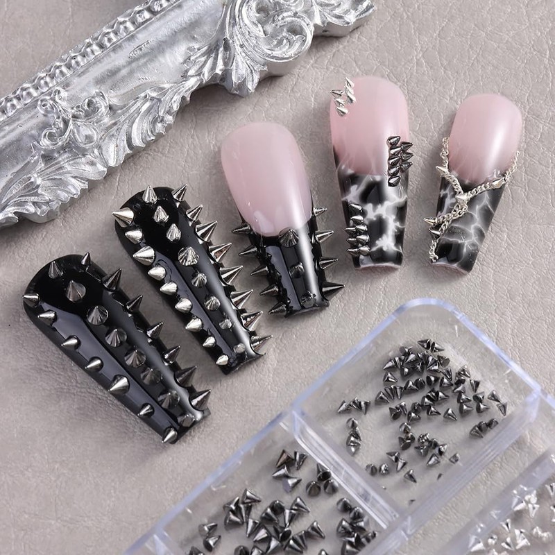 2Boxes 12Grids Mini Punk Nail Studs Square Cone Spike Spire
