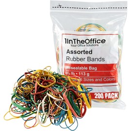 1InTheOffice Colored Rubber Bands #54, Assorted Rubber Bands Size 54, 1/4 Lb. Resealable Bag, 200/Pack
