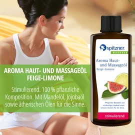 Spitzner Aroma Skin & Massage Oil Fig Lime (190 ml) - Stimulating Massage Oil with Jojoba Oil, Almond Oil & Essential Oils, No Preservatives