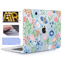 YSCLBAHUK for 2022 2023 2024 2025 MacBook Air 13 inch Case M4 A3240 M3 A3113 M2 A2681 Cover, Pattern Plastic Hard Shell Case & KeyboardCover & ScreenFilm for Mac Air 13.6 M4 2024, Flower & Butterfly