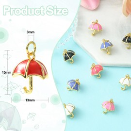 DanLingJewelry 10 Pcs Random Colors Enamel Umbrella Charm Pendants Travel Vacation Theme Dangle Charm for DIY Jewelry Making Crafts Accessory