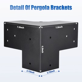 4 Pcs Pergola Bracket，Pergola Kit 3-Way Right Angle Corner Bracket with Black Powder Coated,Woodwork DIY Pergola Kit & Post Base Brackets for Gazebos, Patio Pergolas(Actual: 3.5"x3.5")
