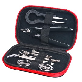 Leeko DIY Tool Set, 9 Pieces Spool Tool Set with Screwdriver, Diagonal Pliers, Folding Scissors, Ceramic Tweezers, Brush, Coil Jig, Curved Tweezers, Screwdriver, Carry Bag