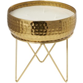 Deco 79 Metal Decorative Candle Roses in Paradise Scented Tall Hammered 70 oz 4 Wick Aromatherapy Candle with White Wax, Wax Aromatherapy Candle 9" x 9" x 10", Gold