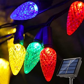 Strawberry Solar Christmas String Lights Outdoor Decor,50LED Christmas Decorations Multicolor C6 Strawberry Solar Garden Lights, Waterproof Christmas Solar Decorative Lights for Xmas Tree,Roofline