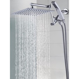 G-Promise All Metal 12 Inches Rainfall Shower Head with Handheld Spray Combo, 3 Settings Diverter, Adjustable Extension Arm with Lock Joints, 71 Inches Stainless Steel Hose (Chrome)