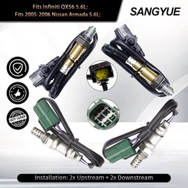 Sangyue 4X Oxygen O2 Sensor for 2004 2005 2006 Infiniti QX56 5.6L; 2004-2006 Nissan Titan 5.6L Upstream + Downstream