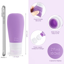INSFIT Travel Bottles for Toiletries, TSA Approved 2oz Travel Size Bottles Leak Proof Travel Containers for Toiletries, BPA Free Refillable Travel Accessories for Shampoo Body Wash Liquids Purple