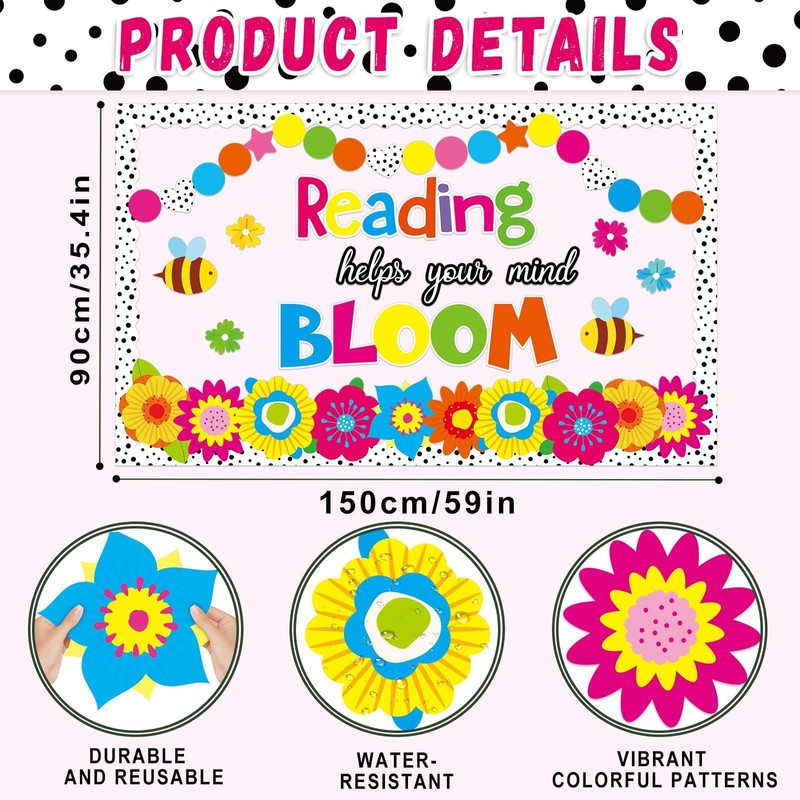 Spring Reading Flower Bulletin Board Decorations Set Classroom Floral Bulletin