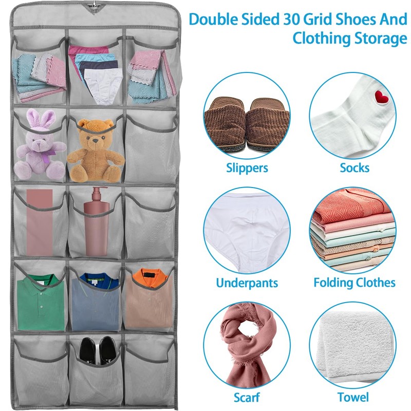 Foribyw Hanging Shoe Organizer 30 Pockets Double-Side Closet Storage Shelves