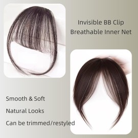 2 Pcs Dark Brown Wispy Bangs with Temples — Clip in Bangs Hair Extension Natural Looking Faux Fringe Hairpiece for Daily Wear