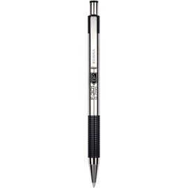 Zebra F-301 Retractable Ballpoint Pen with Stainless Steel Barrel 0.7mm Fine Point - Pack of 6 +3 Refills