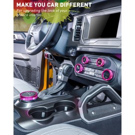 Savadicar CKT01 Billet Aluminum Control Knob Trim Sets, Headlight/4WD/HVAC Climate Control Knob Ring Bezels, Air Conditioner/Radio Switch Cover for 2021-2024 Ford Bronco, Interior Accessories, Pink