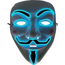 Fawkes Mask with Aqua Party Wire EL Light Up Costume Accessory