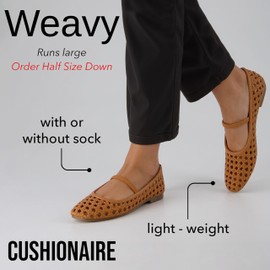 CUSHIONAIRE Women's Weavy Squared Toe Woven Ballet Flat, +Memory Foam, Wide Widths Available Cognac 9
