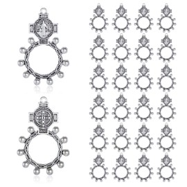 KOMI 24 PCS Bulk Catholic Finger Rosary Ring with St Benedict Medal Crucifix, Small Pocket Prayer Rosary Ring for Men Women, Para Recuerdos De Bautizo, Metal, No Gemstone