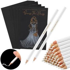 Fulmoon 50 Packs Guess The Dress Bridal Shower Games for Guests Include Wedding Shower Games Cards and Water Soluble Pencils Fun Wedding Decorations Party Supplies Games Ideas(Black)
