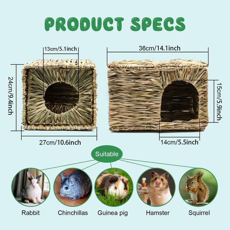 BWOGUE Extra Large Grass House for Rabbits,Hand Crafted Natural Grass