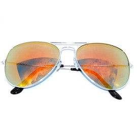 Aviator Silver Color Frame Eyeglasses Full Mirror Lens Blue, Blue-Green, Red, Yellow -12 Pack OWL ®.