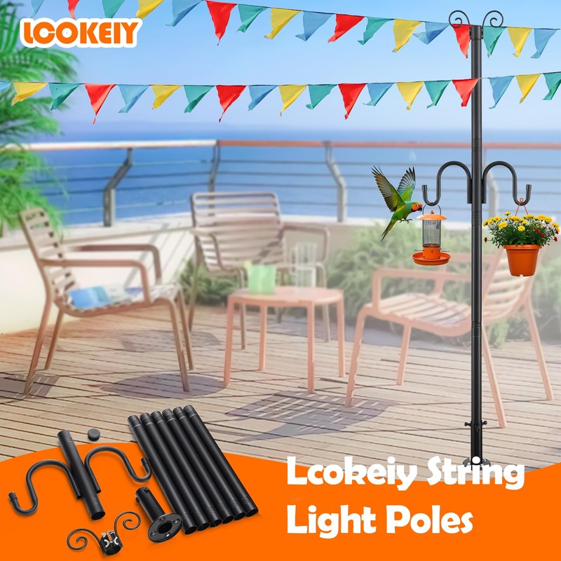 String Light Poles Outdoor with Hook, 8.3ft Lighting Pole for