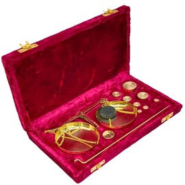 Old Traditional Weight (tarazu) showpiece Brass Weighing Scale Balance Justice Law Scale Decoration Vintage Apothecary Scale Small Brass Weight Scale (Red)